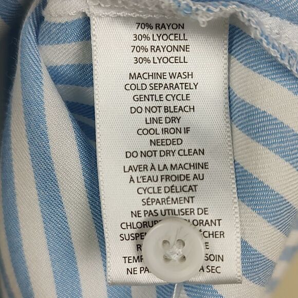 Beachlunchlounge Blue and White Striped Short Sleeve Button Front Blouse Size XL - Picture 8 of 11